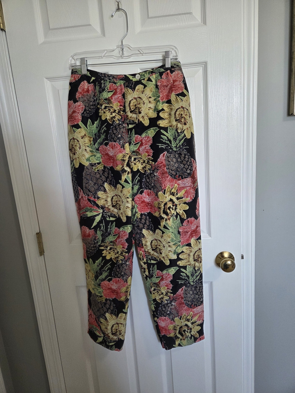 Vintage Harve Benard Silk Pants Womens 6 Tropical Floral Sunflower